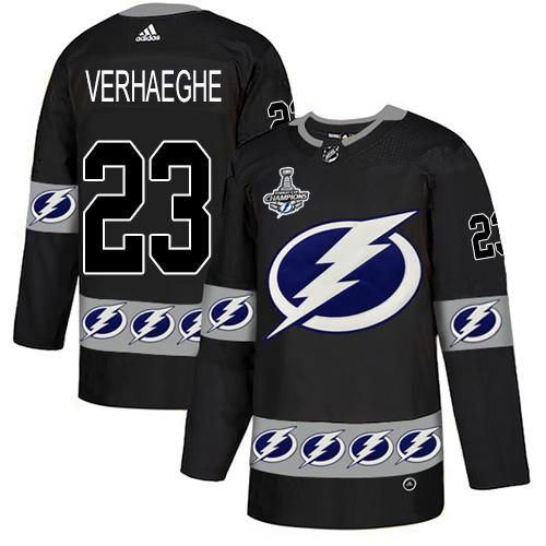 Men Adidas Tampa Bay Lightning #23 Carter Verhaeghe Black Authentic Team Logo Fashion 2020 Stanley Cup Champions Stitched NHL Jersey->tampa bay lightning->NHL Jersey
